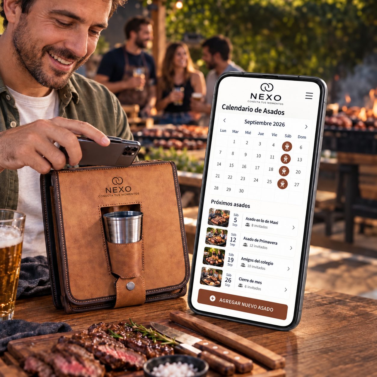 Kit de asado activando una experiencia de organización de encuentros