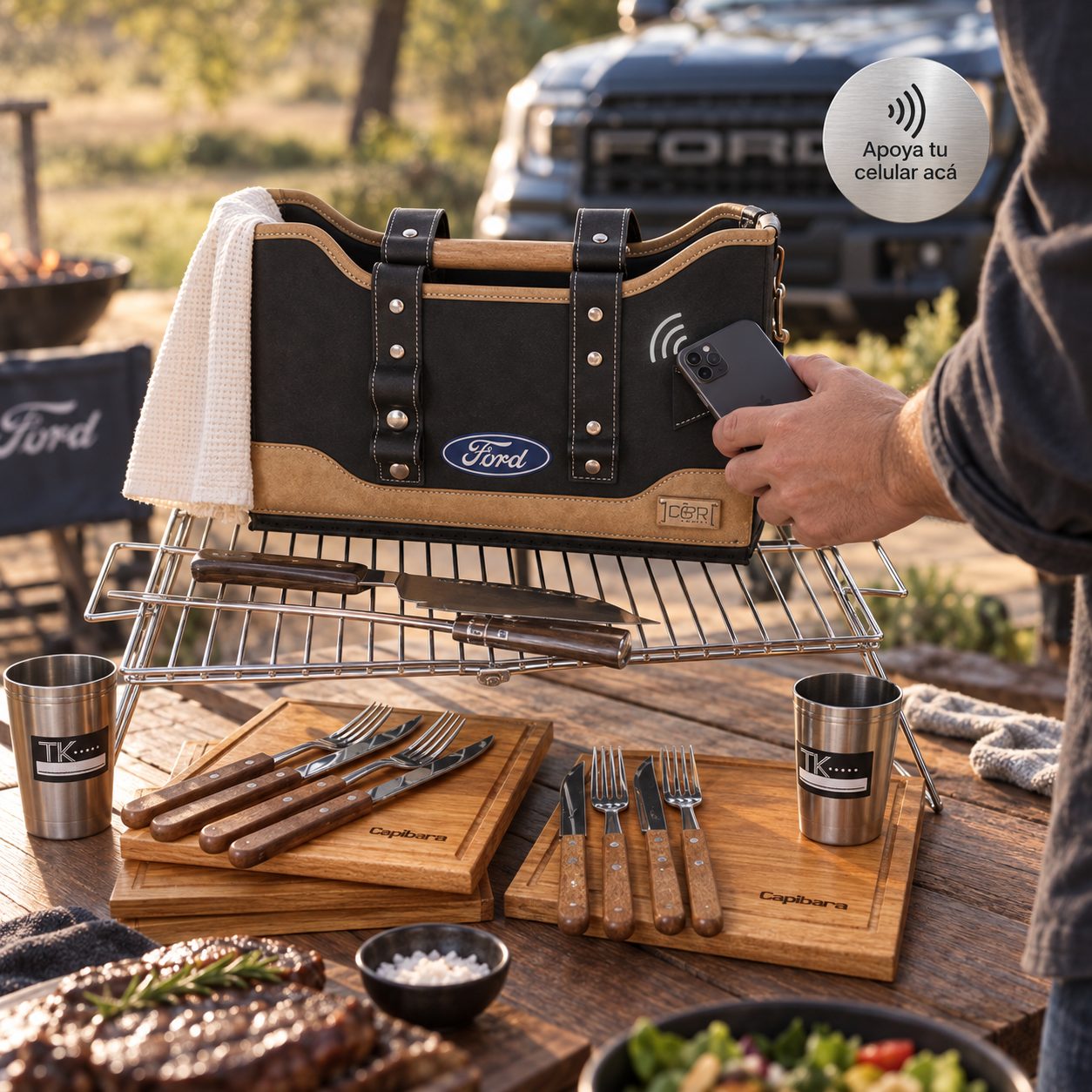 Kit de asado de marca Ford activando una experiencia NEXO